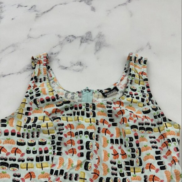 Retrolicious Sushi Roll Print Dres Size S Blue Orange Fit Flare Pockets Retro - Picture 4 of 4